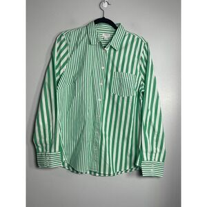 J. Crew Factory Green and White Striped Button-Down Shirt